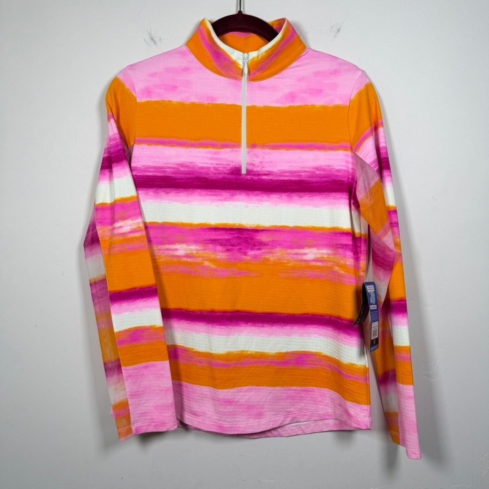 IBKUL Women's Long Sleeve 1/4 Zip Mock Neck S Pink Orange UPF 50+ Sun Shirt